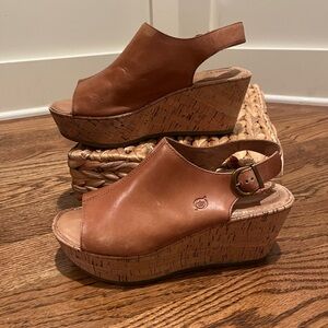 Born Wedge sandals 9M Cognac Leather